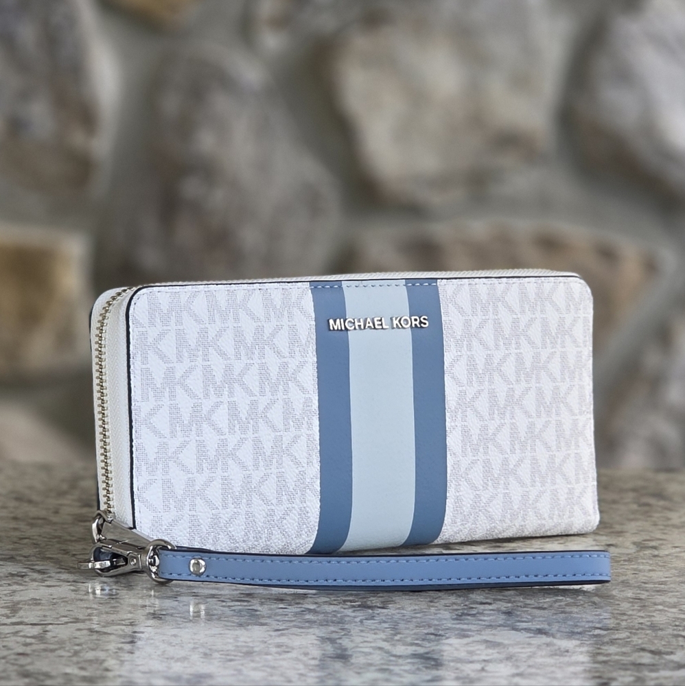 Michael Kors Jet Set Logo Center Stripe Continental Wristlet Wallet